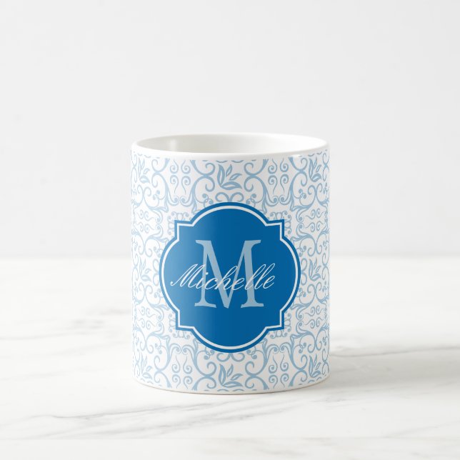 Placid Blue Damask Monogram Mug (Center)