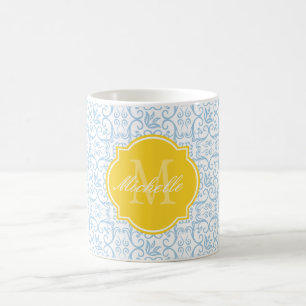 Placid Blue Damask Monogram Mug