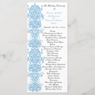 Placid Blue Damask Wedding Program with Photo Back
