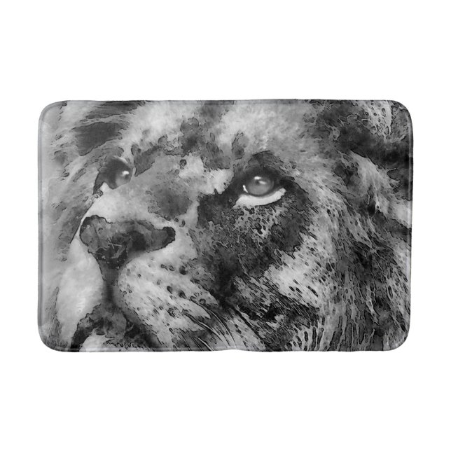 Placid Lion Face Silver Bath Mat (Front)