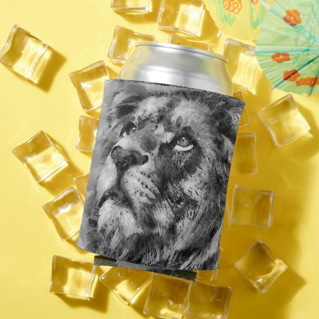 Placid Lion Face Silver Can Cooler (In Situ Summer)