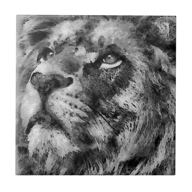 Placid Lion Face Silver Ceramic Tile (Front)