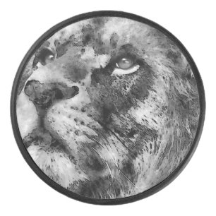 Placid Lion Face Silver Hockey Puck