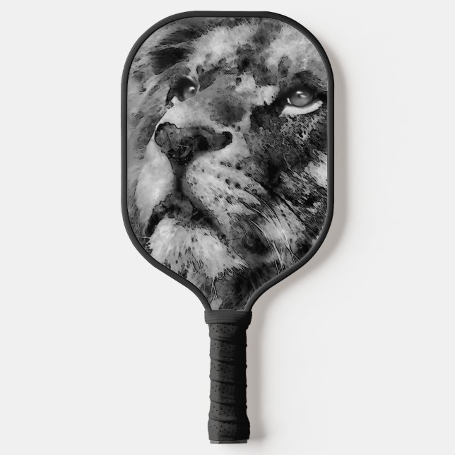 Placid Lion Face Silver Pickleball Paddle (Front)