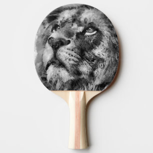Placid Lion Face Silver Ping Pong Paddle