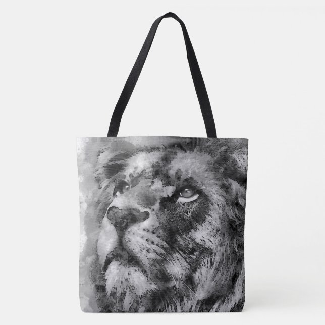 Placid Lion Face Silver Tote Bag (Front)