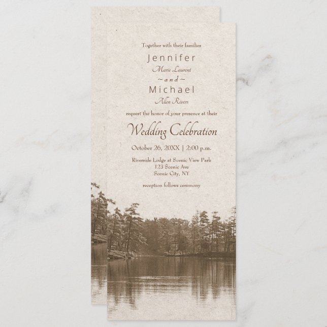 placid mountain lake landscape vintage photograph invitation (Front/Back)