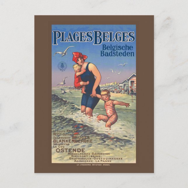 Plages Belges Vintage Poster 1920 Postcard (Front)