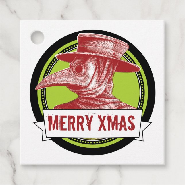 Plague Doctor Gift Tag Red Christmas (Front)
