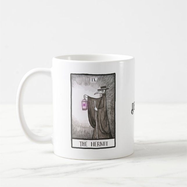 Plague Doctor Hermit Tarot Goth Art Custom name  Coffee Mug (Left)