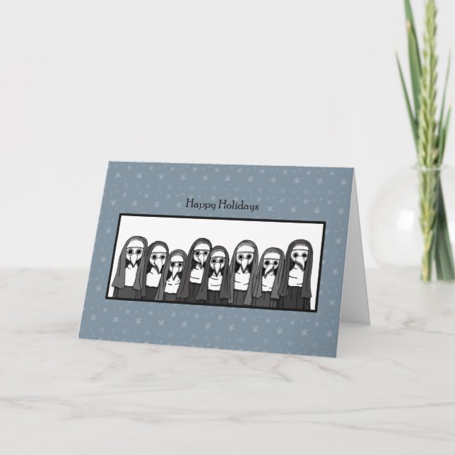 Plague Doctor Mask Nuns Creepy weird Goth Holiday Card (Front)