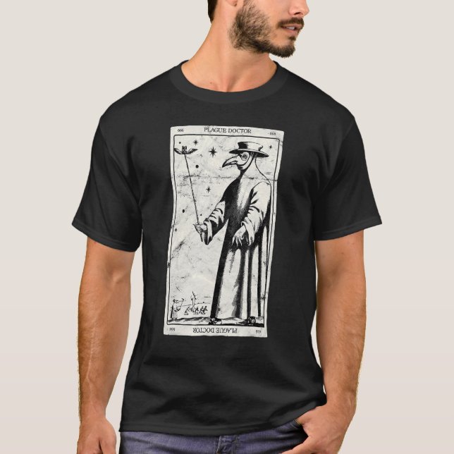 Plague Doctor Occult Black Death Tarot Card Antich T-Shirt (Front)