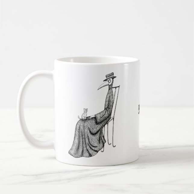 Plague Doctor with Cat Goth art Personalized name Coffee Mug (Left)