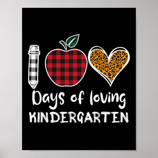 Plaid 100 Days Of Loving Kindergarten Teacher Kids Poster (Front)