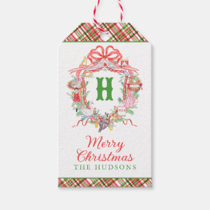 Plaid 12 Days of Christmas Monogram Crest Gift Tags