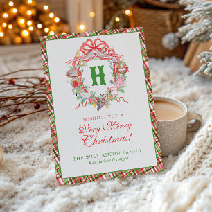 Plaid 12 Days of Christmas Monogram Crest Holiday Card