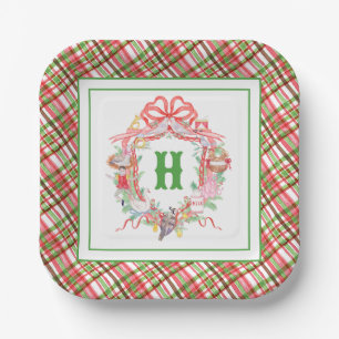 Plaid 12 Days of Christmas Monogram Crest Paper Plate