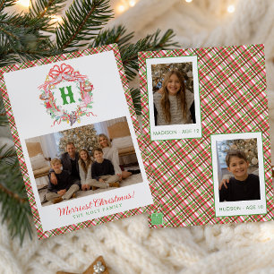 Plaid 12 Days of Christmas Monogram Crest Photo Holiday Card