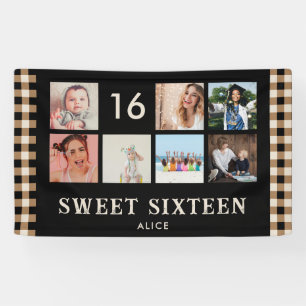 Plaid 16th Birthday Party Photo Collage Banner