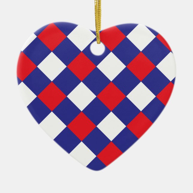 Plaid 1 Red White Blue Ceramic Ornament (Front)