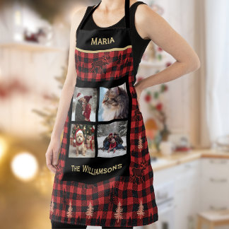 Plaid 4 Photo Christmas Country Chic Tree Moose Apron