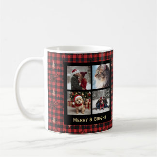 Plaid 4 Photo Christmas Red Black Rustic Chic Coffee Mug