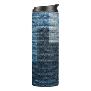 Plaid 70's Blue Jean Design Thermal Tumbler