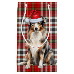 Plaid and an Australian Shepherd Christmas Dog Small Gift Bag