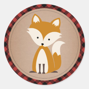 Plaid and Baby Fox Classic Round Sticker