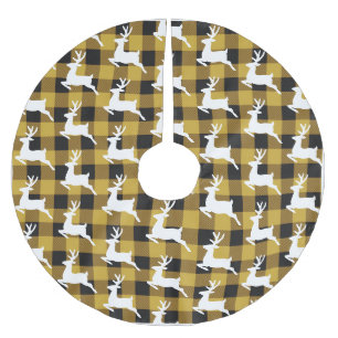 Plaid and deer brushed polyester tree skirt