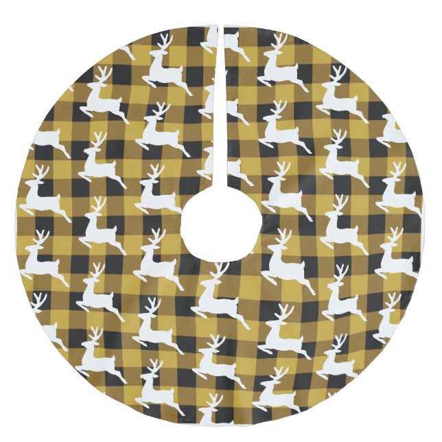 Plaid and deer  brushed polyester tree skirt (Front)