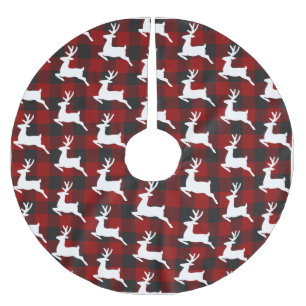 Plaid and deer brushed polyester tree skirt