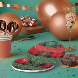 Plaid And Glitter 7" Round Paper Plate