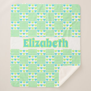 Plaid and Hearts add your name White background Sherpa Blanket