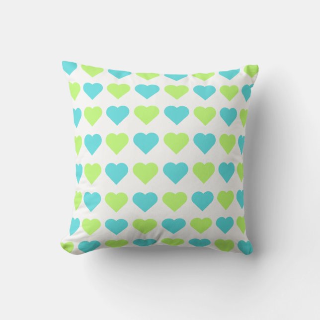 Plaid and Hearts Blue Yellow Pattern with white Cushion (Front)