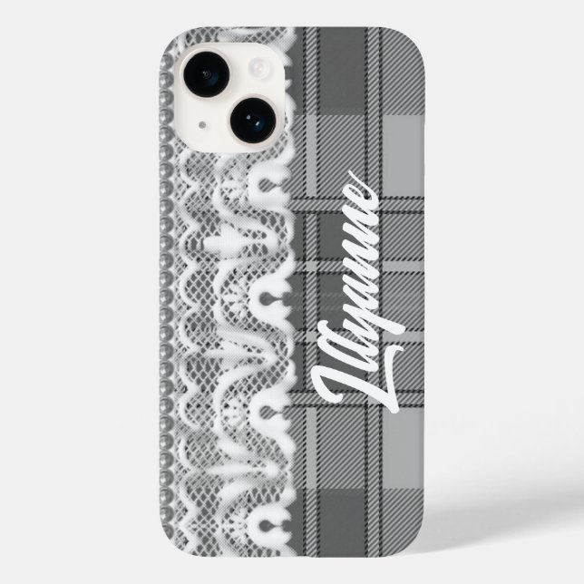 Plaid and lace black and white cute Case-Mate iPhone case (Back)