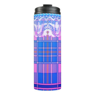 Plaid and lace purple and pink cute girly thermal tumbler