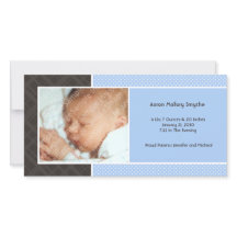 Plaid and Micro Dots Blue New Baby Photo Cards