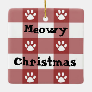 Plaid and paws ceramic ornament