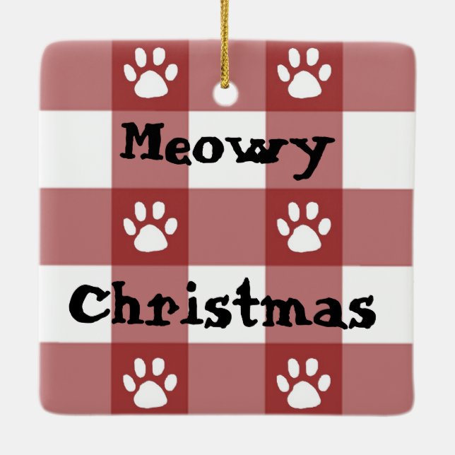Plaid and paws ceramic ornament (Back)