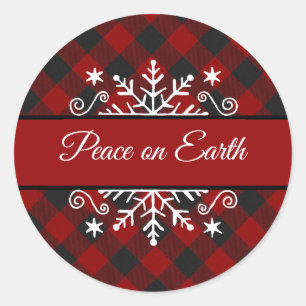 Plaid and snowflake custom classic round sticker