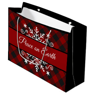 Plaid and snowflake custom large gift bag