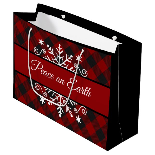 Plaid and snowflake custom   large gift bag (Front Angled)