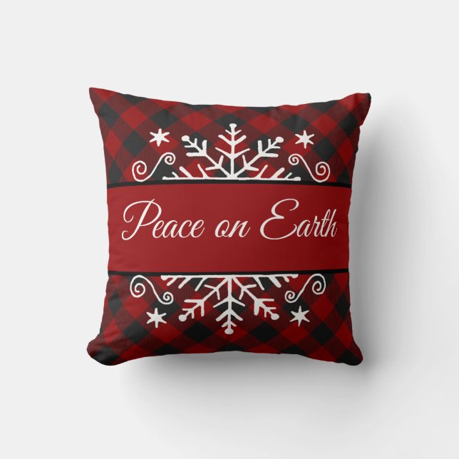 Plaid and snowflake custom  throw pillow (Front)