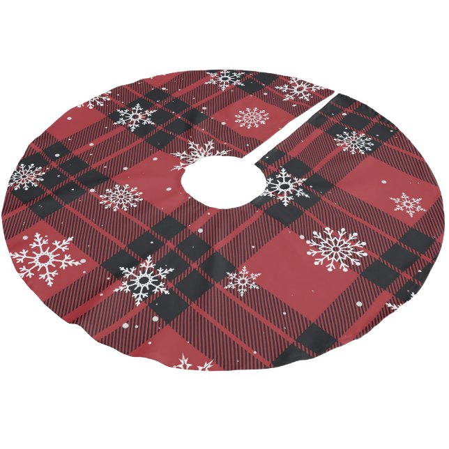 Plaid and Snowflakes Brushed Polyester Tree Skirt (Angled)
