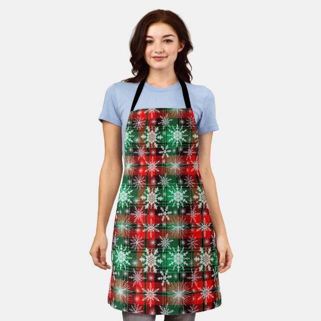 Plaid And Snowflakes Christmas Apron (Worn)
