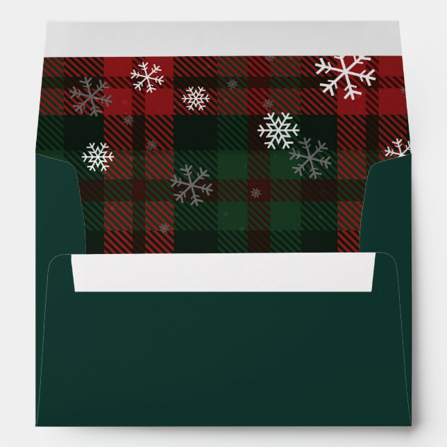 Plaid and Snowflakes Christmas Holiday Script Envelope (Back (Bottom))