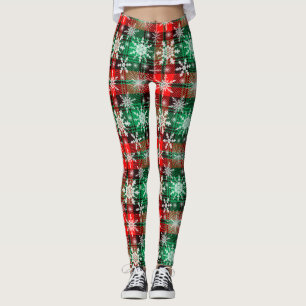Plaid And Snowflakes Christmas Leggings