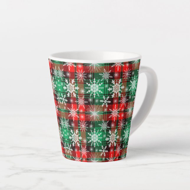 Plaid And Snowflakes Christmas Pattern 1 Latte Mug (Right Angle)