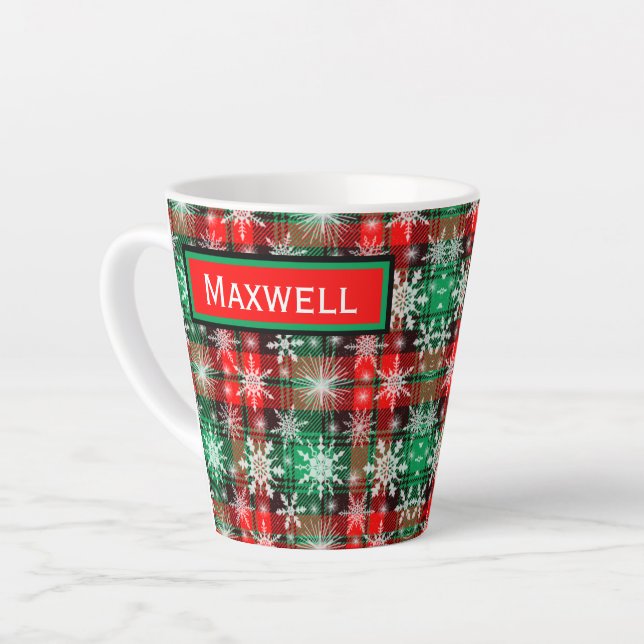 Plaid And Snowflakes Christmas Pattern 1 Latte Mug (Left Angle)